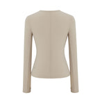 a grey mousse long sleeve sports top from back