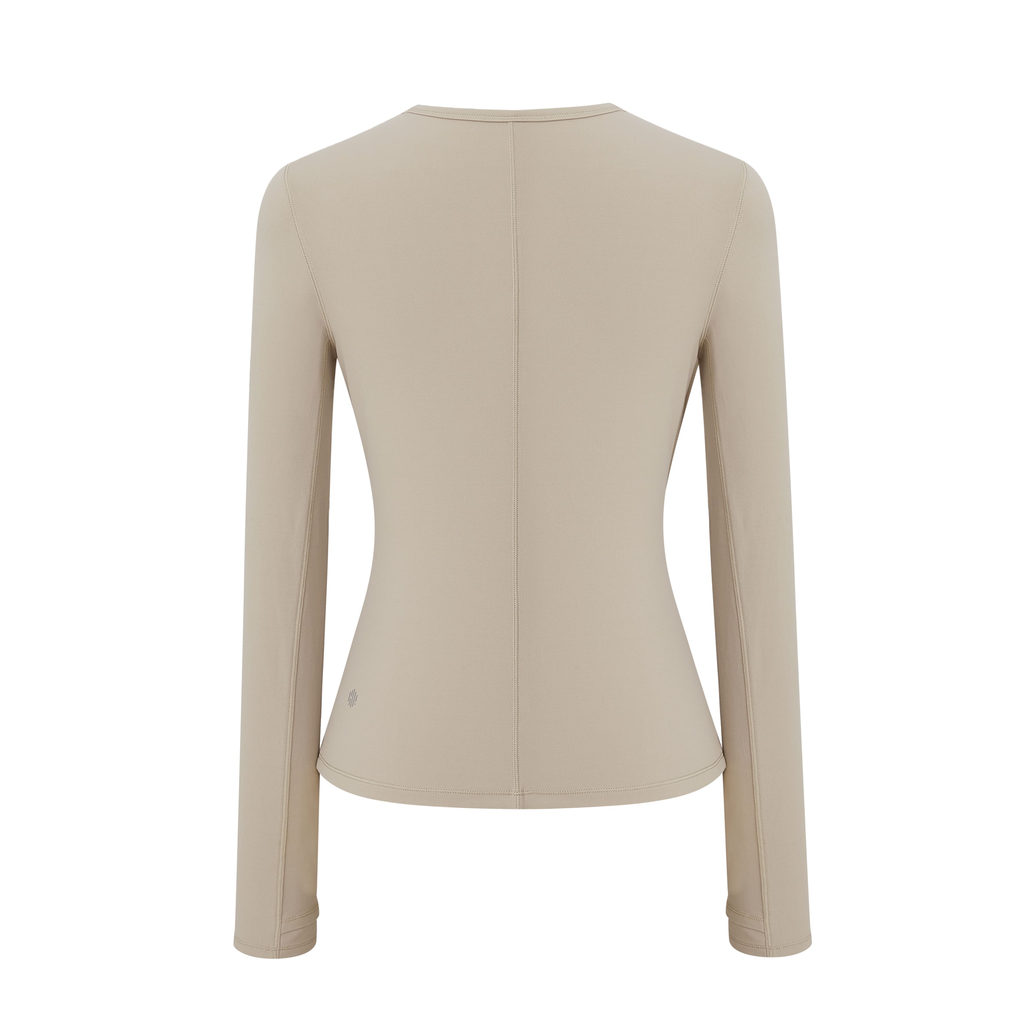 a grey mousse long sleeve sports top from back