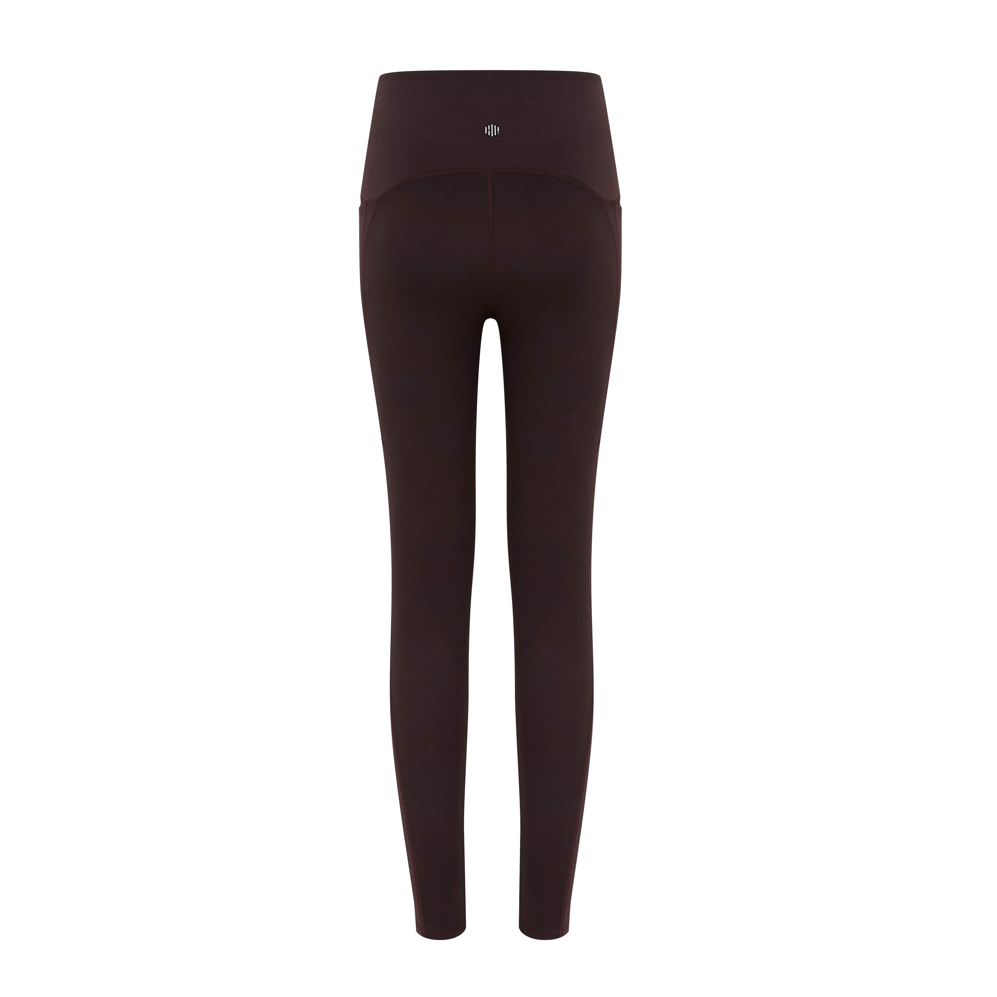 Flat lay of back of brown leggings
