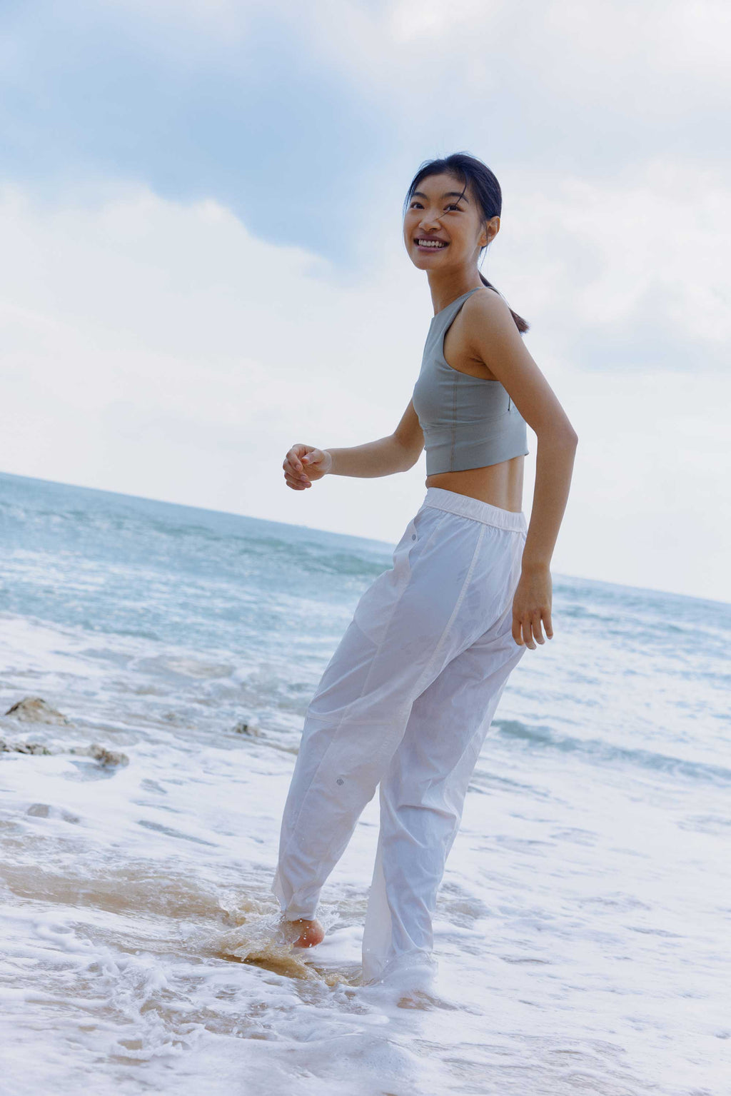woman in blue pants