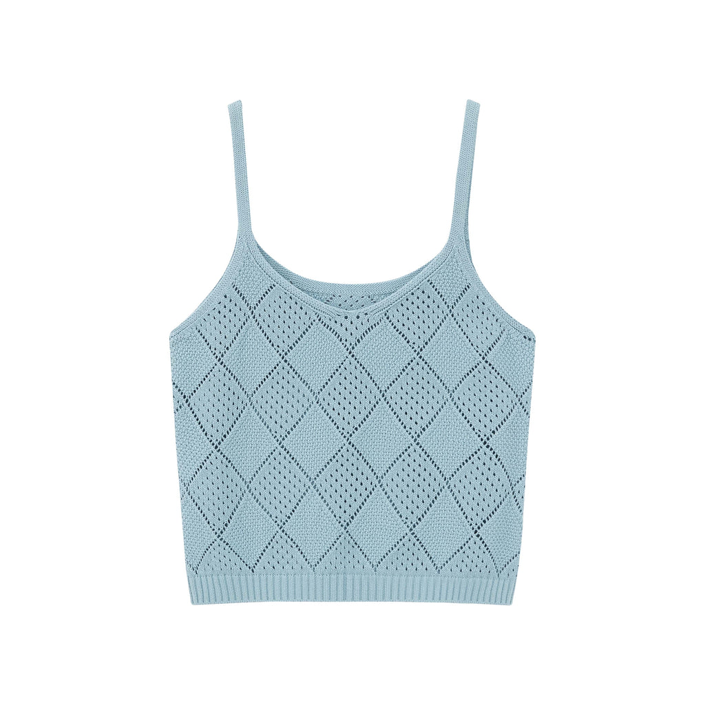 Flat lay of blue tank top.
