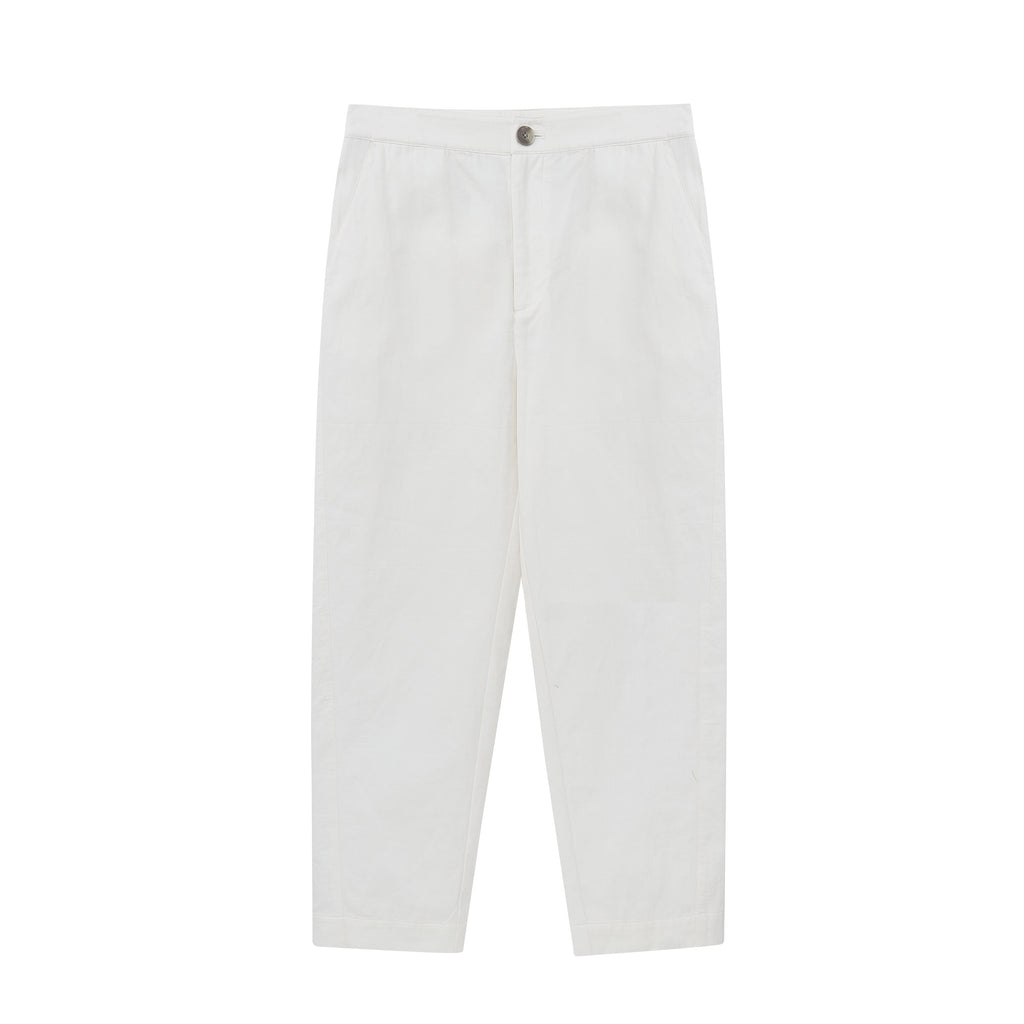 Flat lay of white pants.