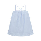 Flat lay of light blue pajama dress.