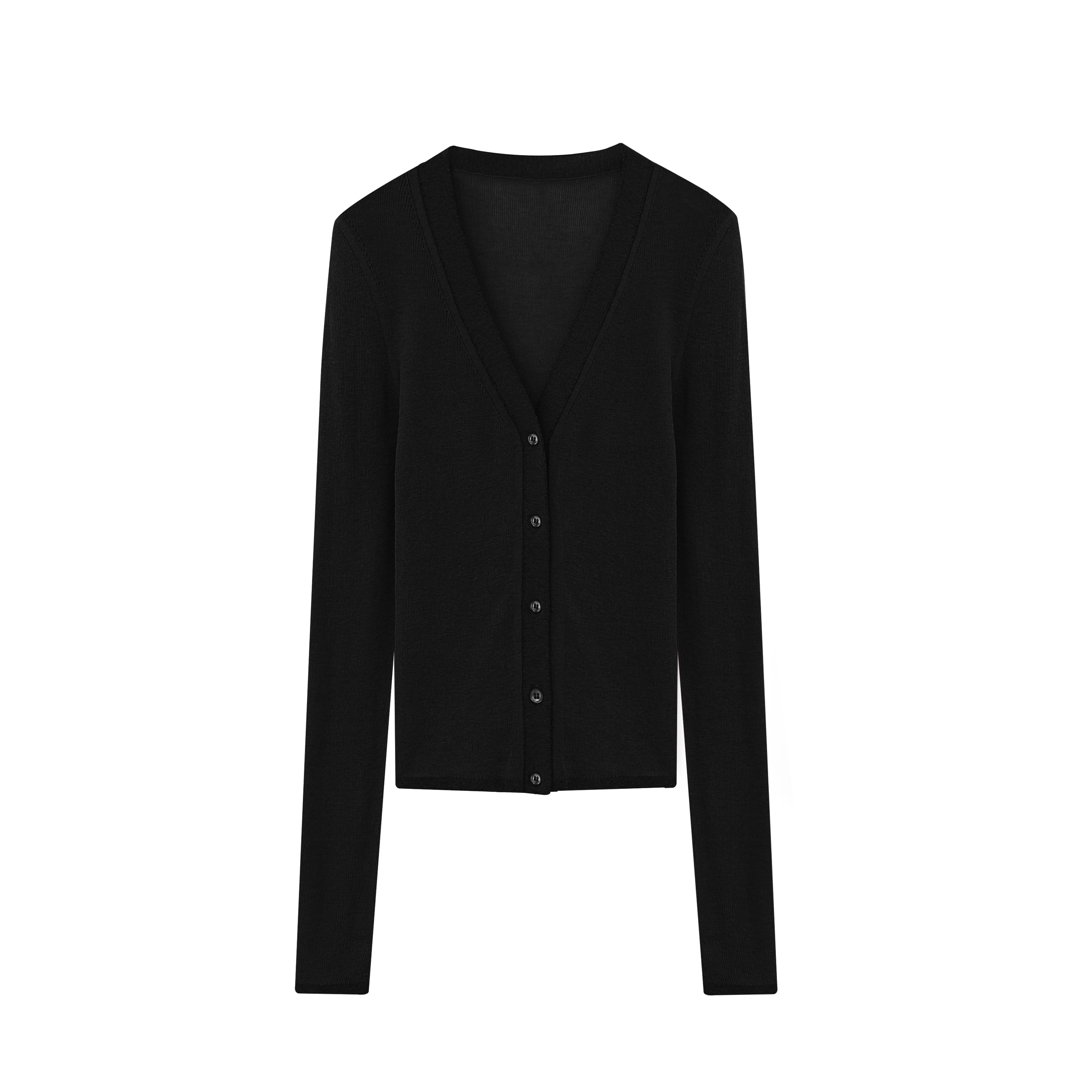 flat lay of black Knitted Cardigan