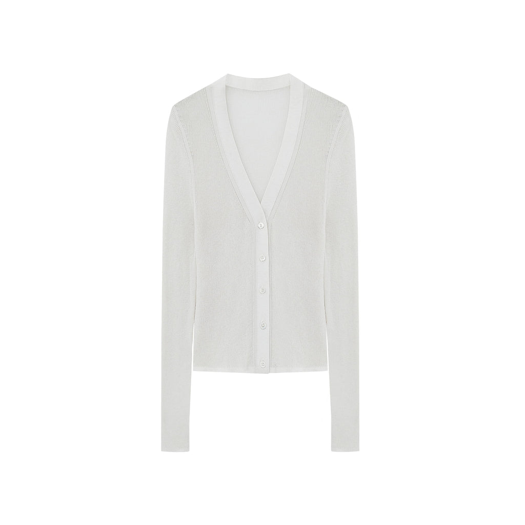 flat lay of White Knitted Cardigan