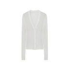 flat lay of White Knitted Cardigan