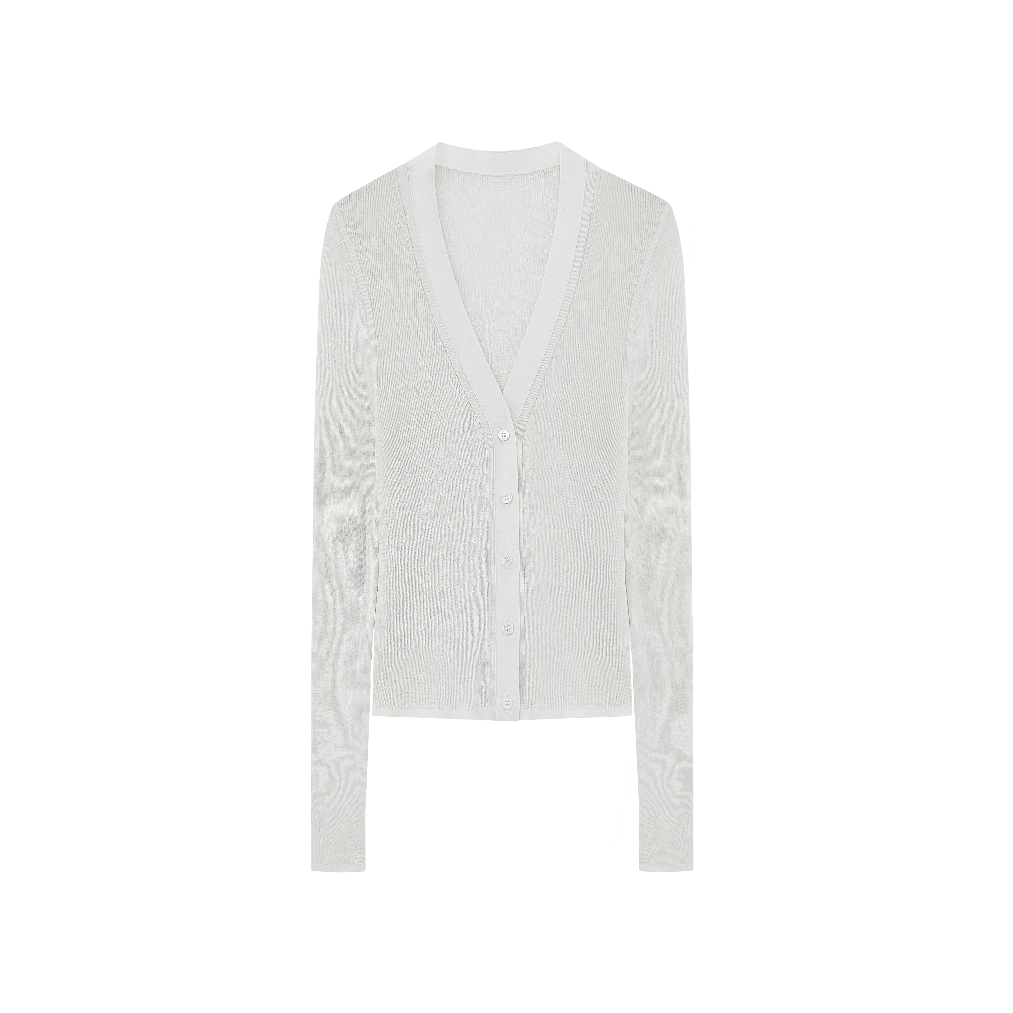 flat lay of White Knitted Cardigan