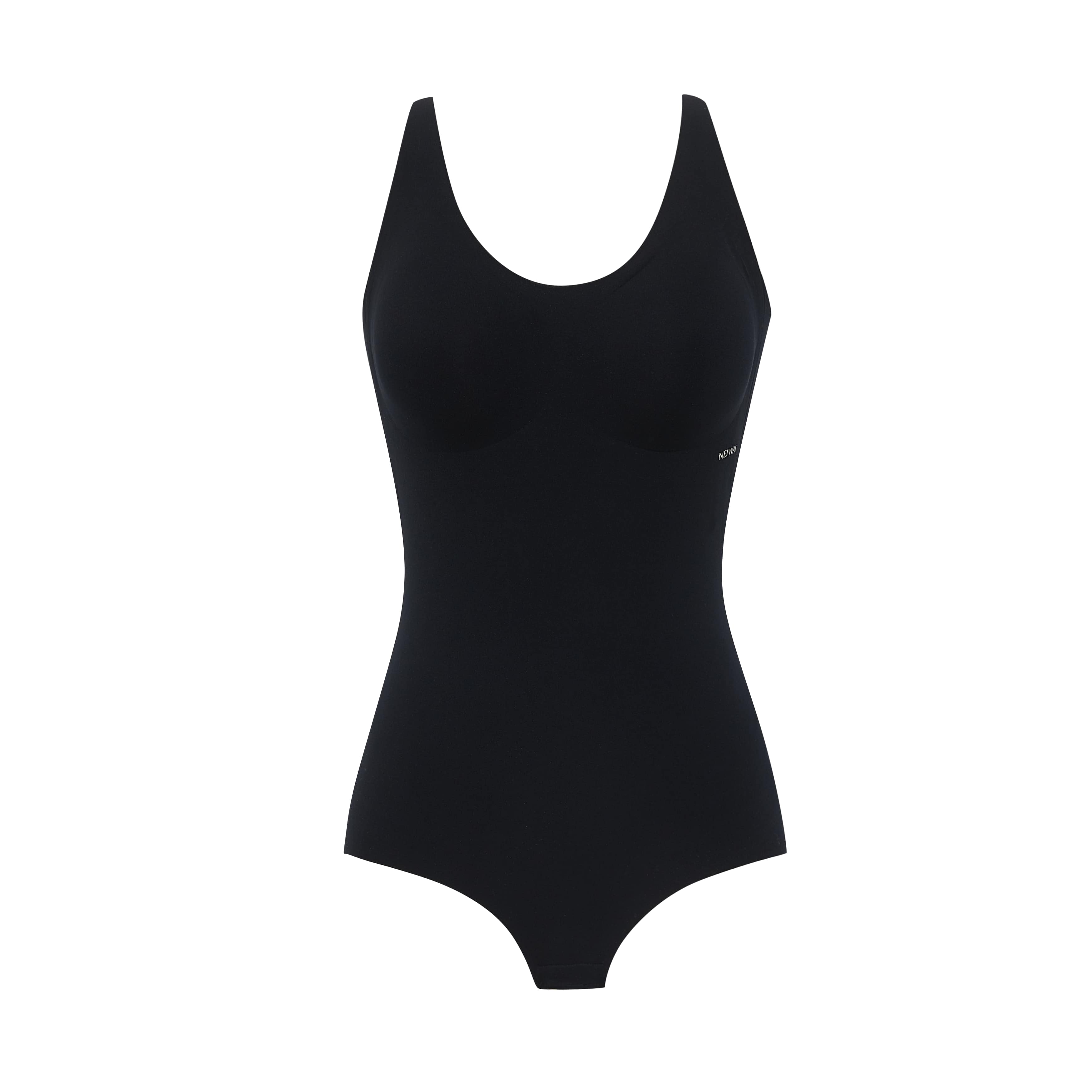flat lay of a black bodysuit