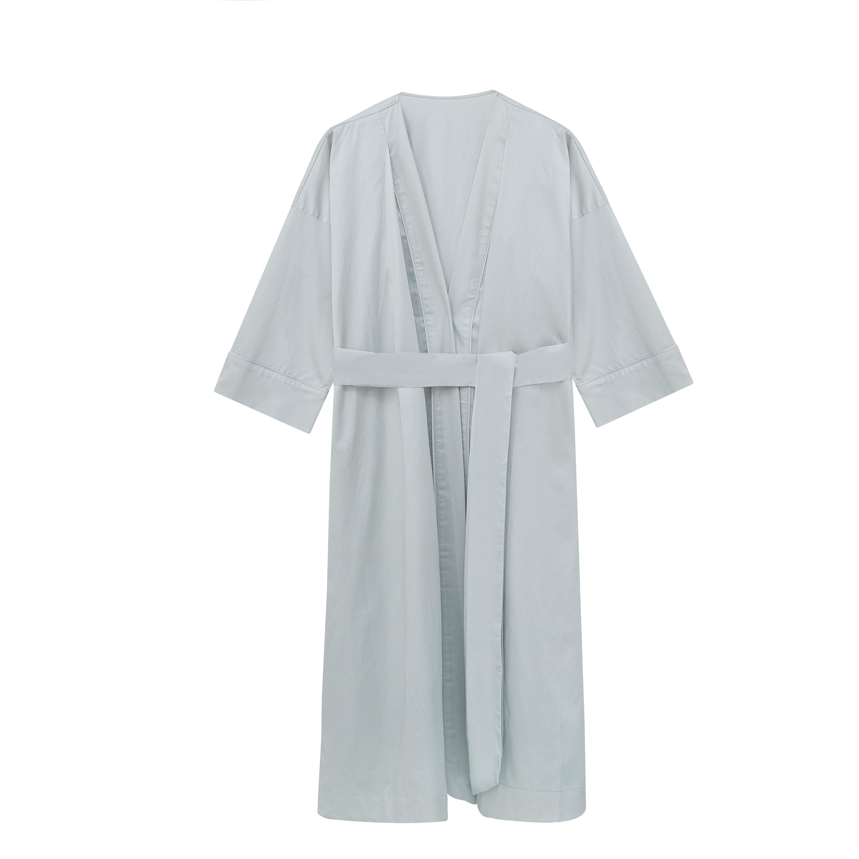flat lay of blue blush long pajama robe