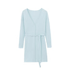 flat lay of pale blue ribbed cardigan