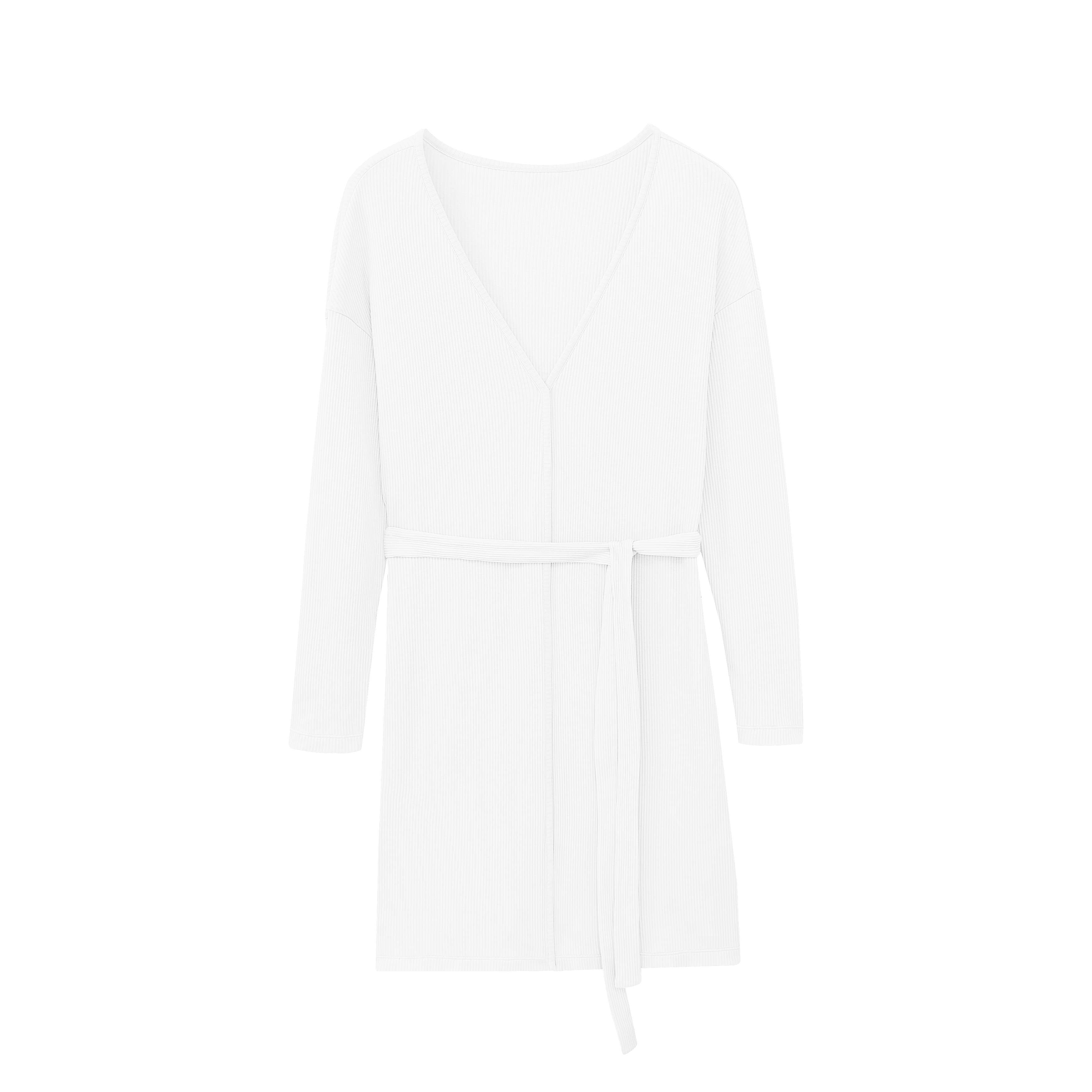 flat lay of white ribbed cardigan