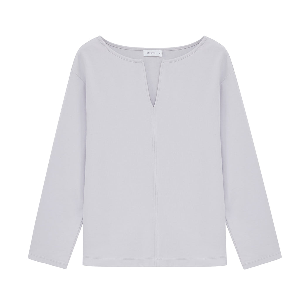 Flat lay of light gray top.