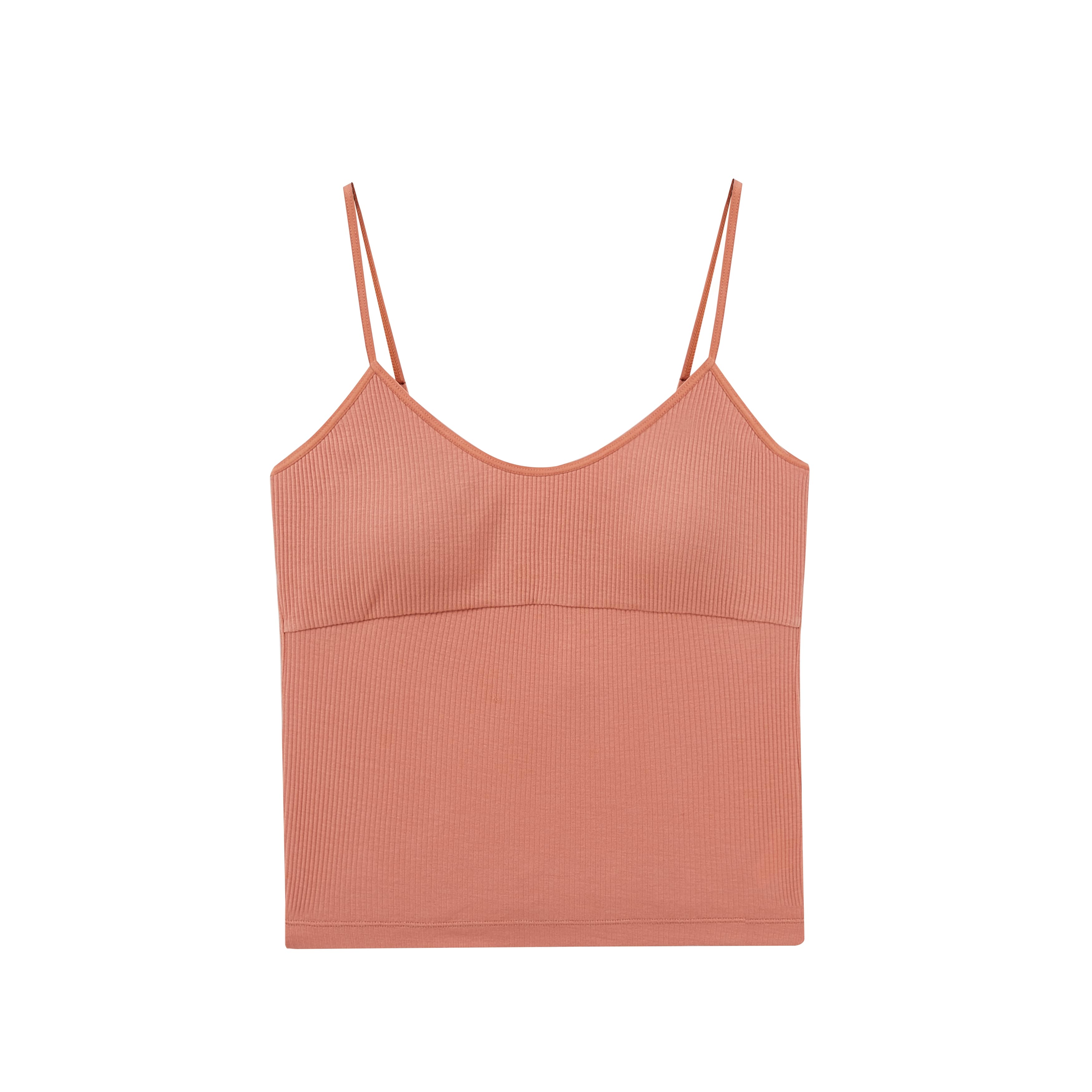 flat lay of melon red padded camisole