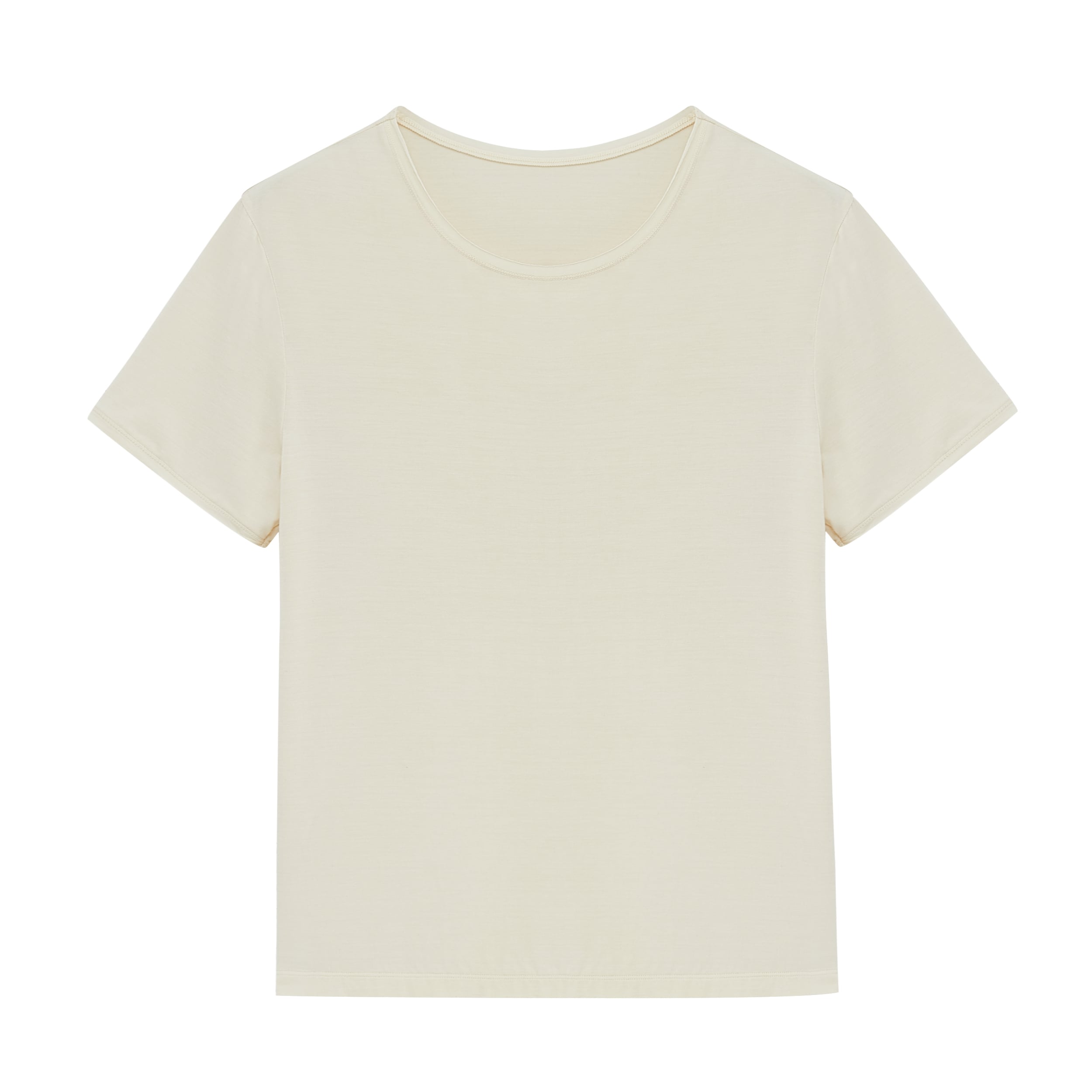 Flat lay of off-white short sleeve pajama shirt