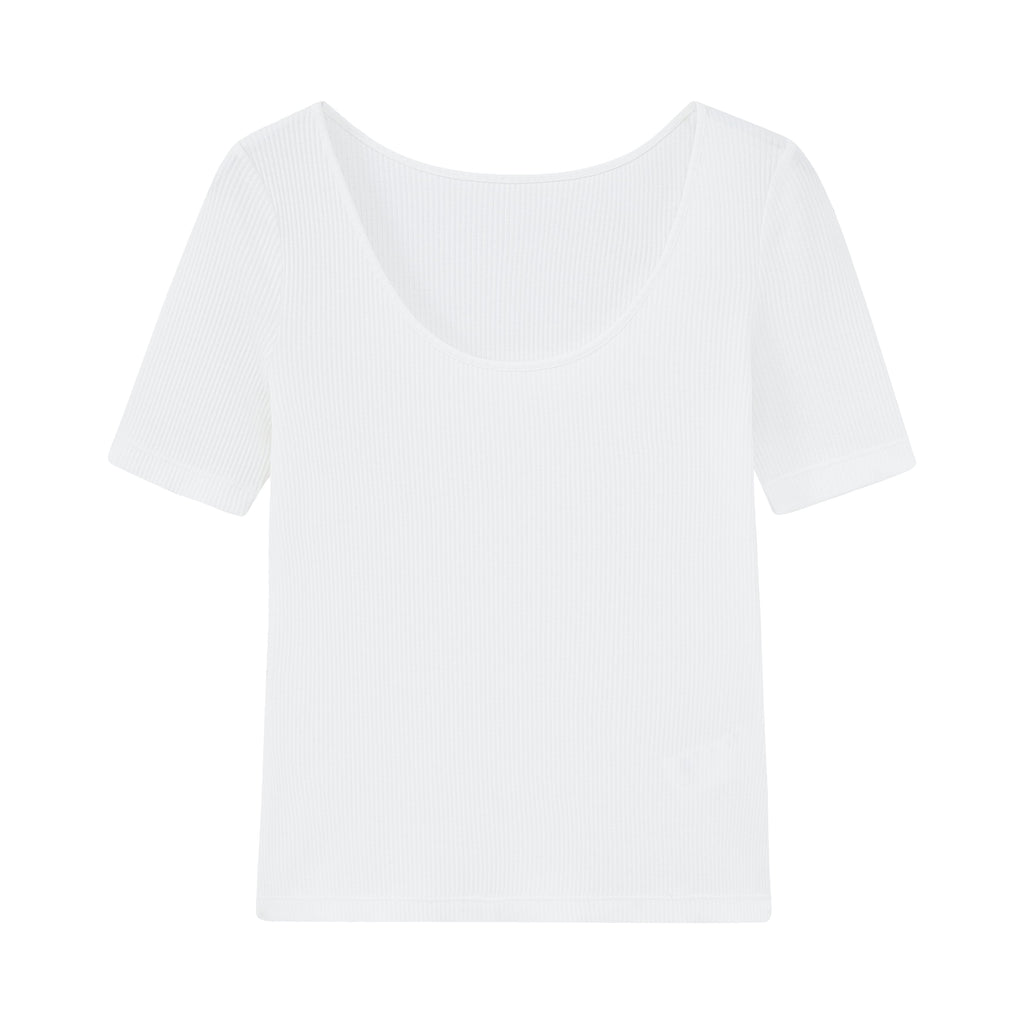 flat lay of the white ribbed top