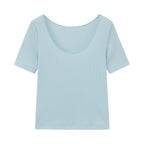 flat lay of the pale blue ribbed top