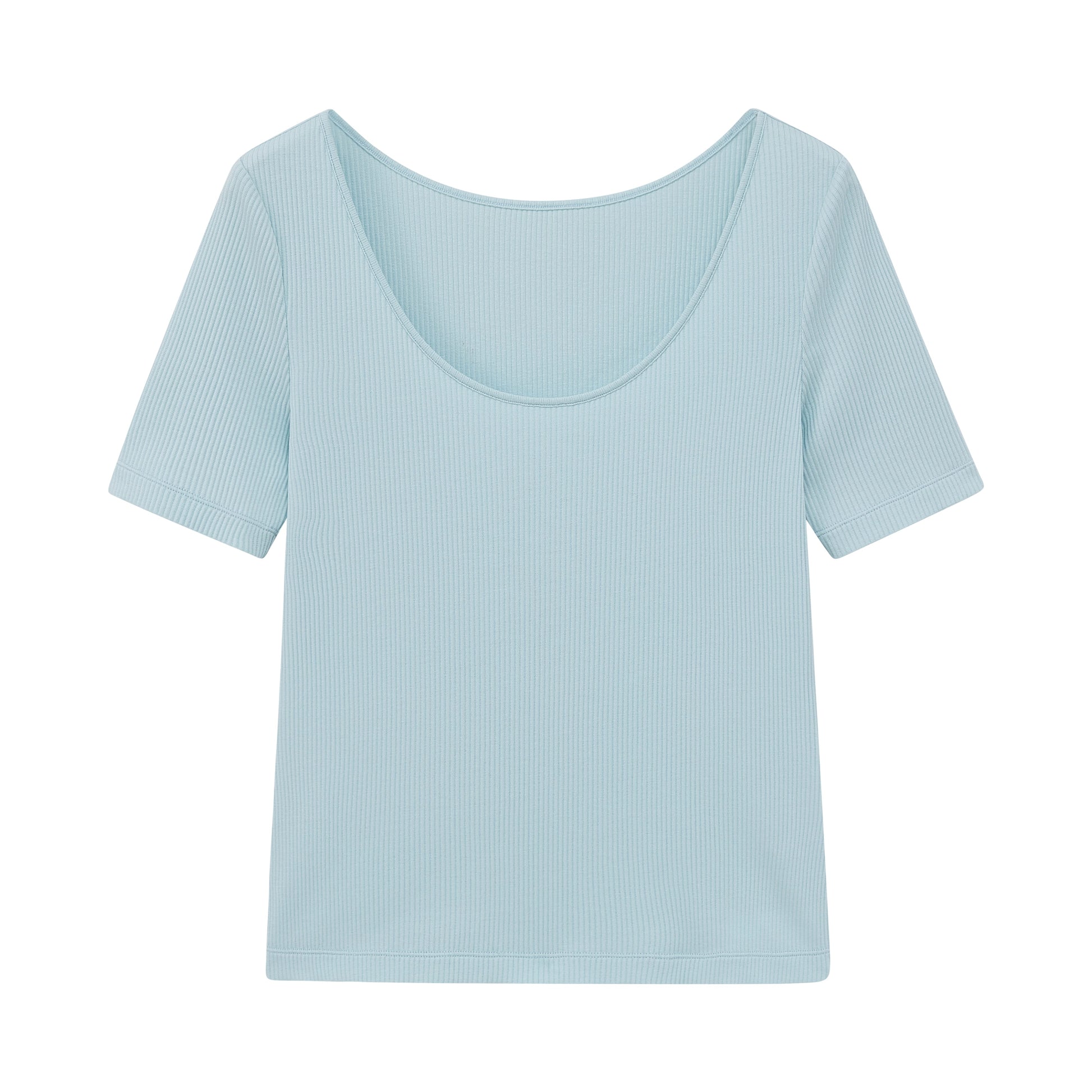 flat lay of the pale blue ribbed top