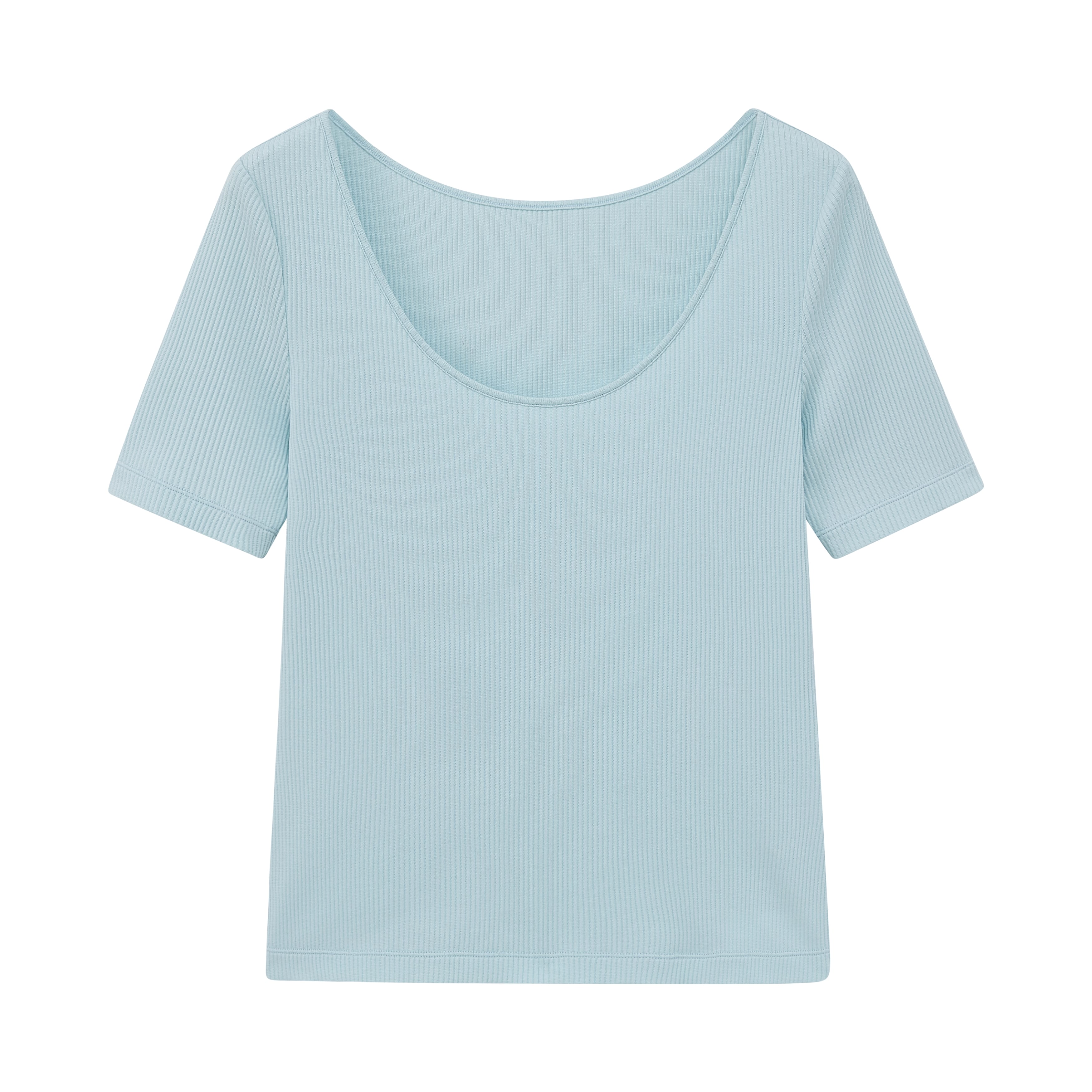 flat lay of the pale blue ribbed top