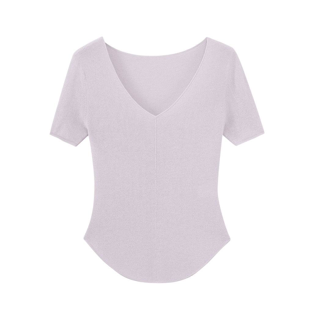 purple short-sleeved shirt