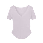 purple short-sleeved shirt