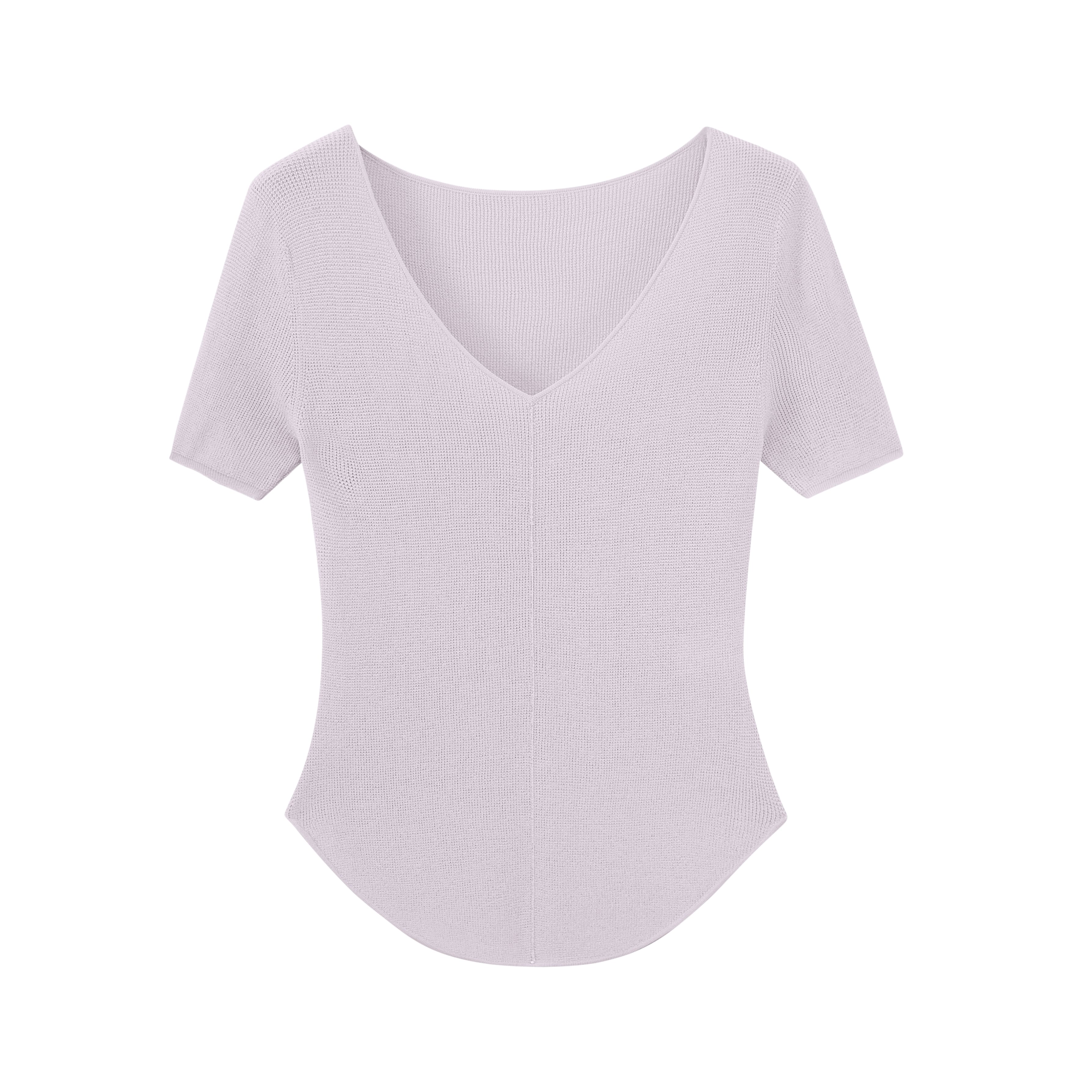 purple short-sleeved shirt