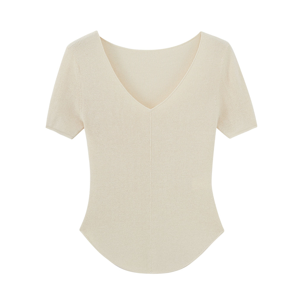 off-white short-sleeved shirt