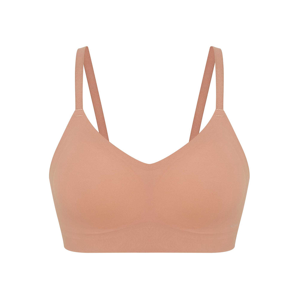 flat lay of a caramel bra