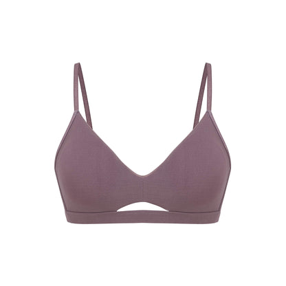 flat lay of purple bra