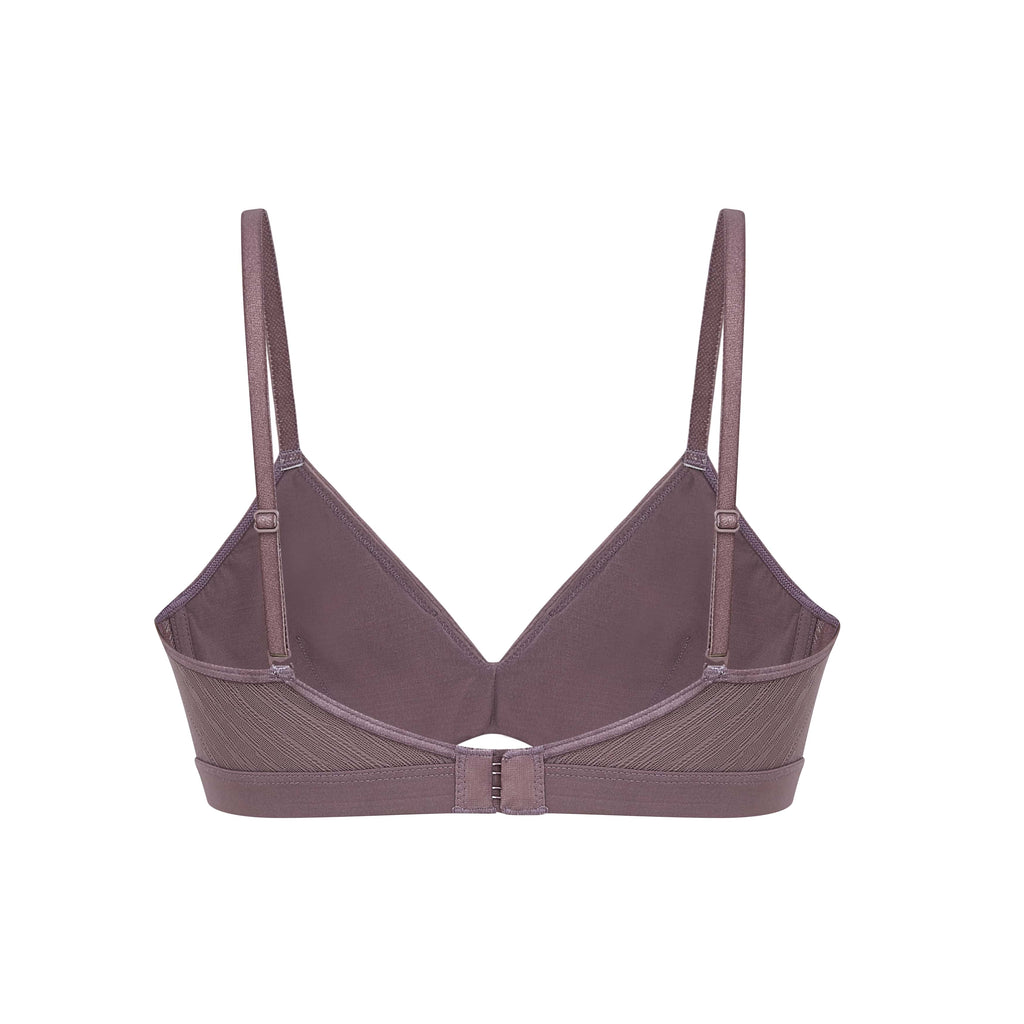 back flat lay of purple bra