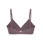 back flat lay of purple bra