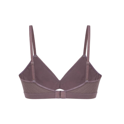 back flat lay of purple bra