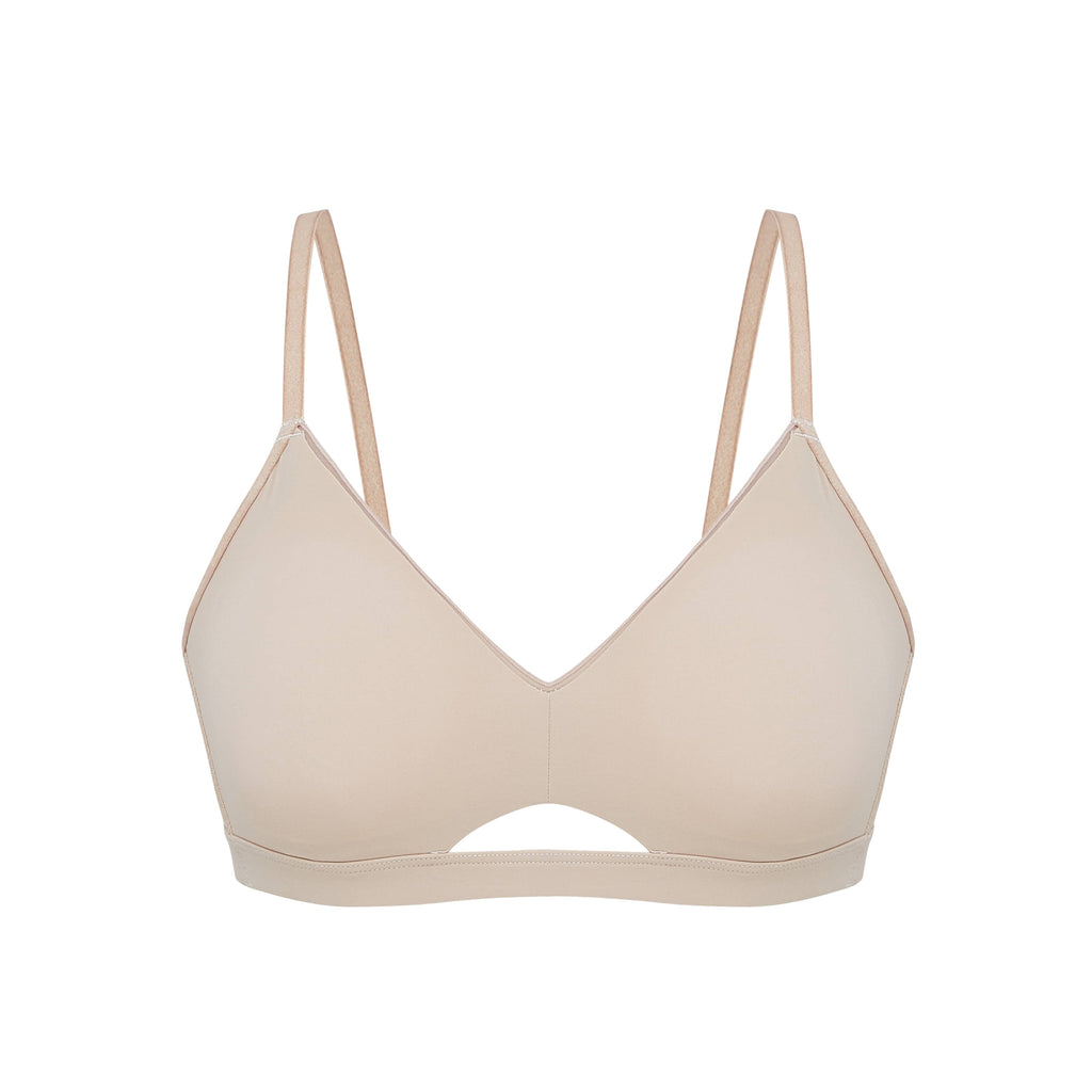 flat lay of nude bra