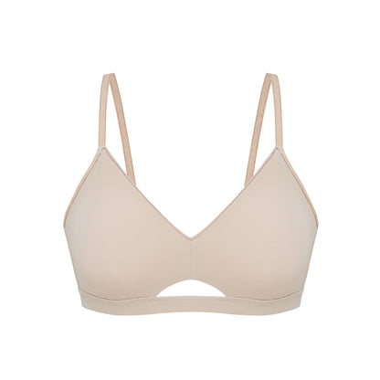 flat lay of nude bra