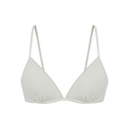 close up view of the flat lay of the white bra