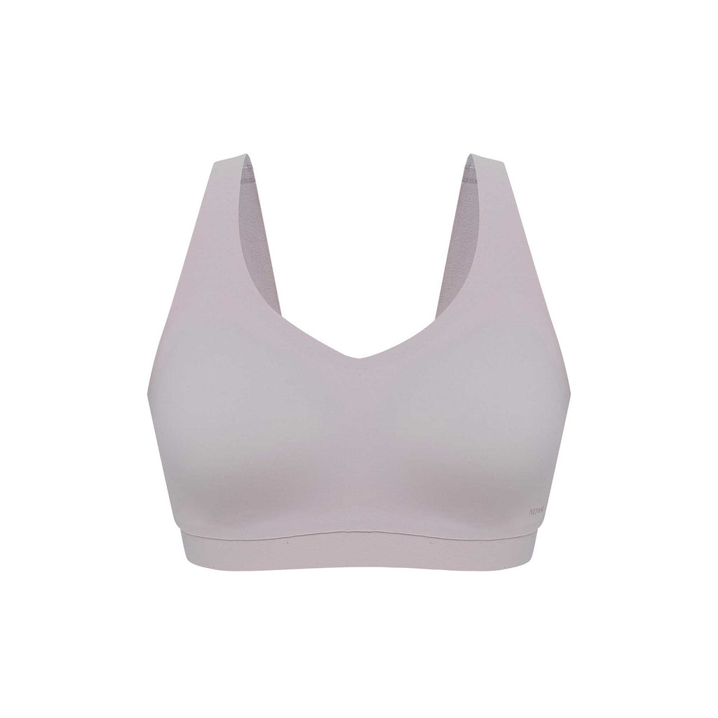 flat lay of a light grey bra