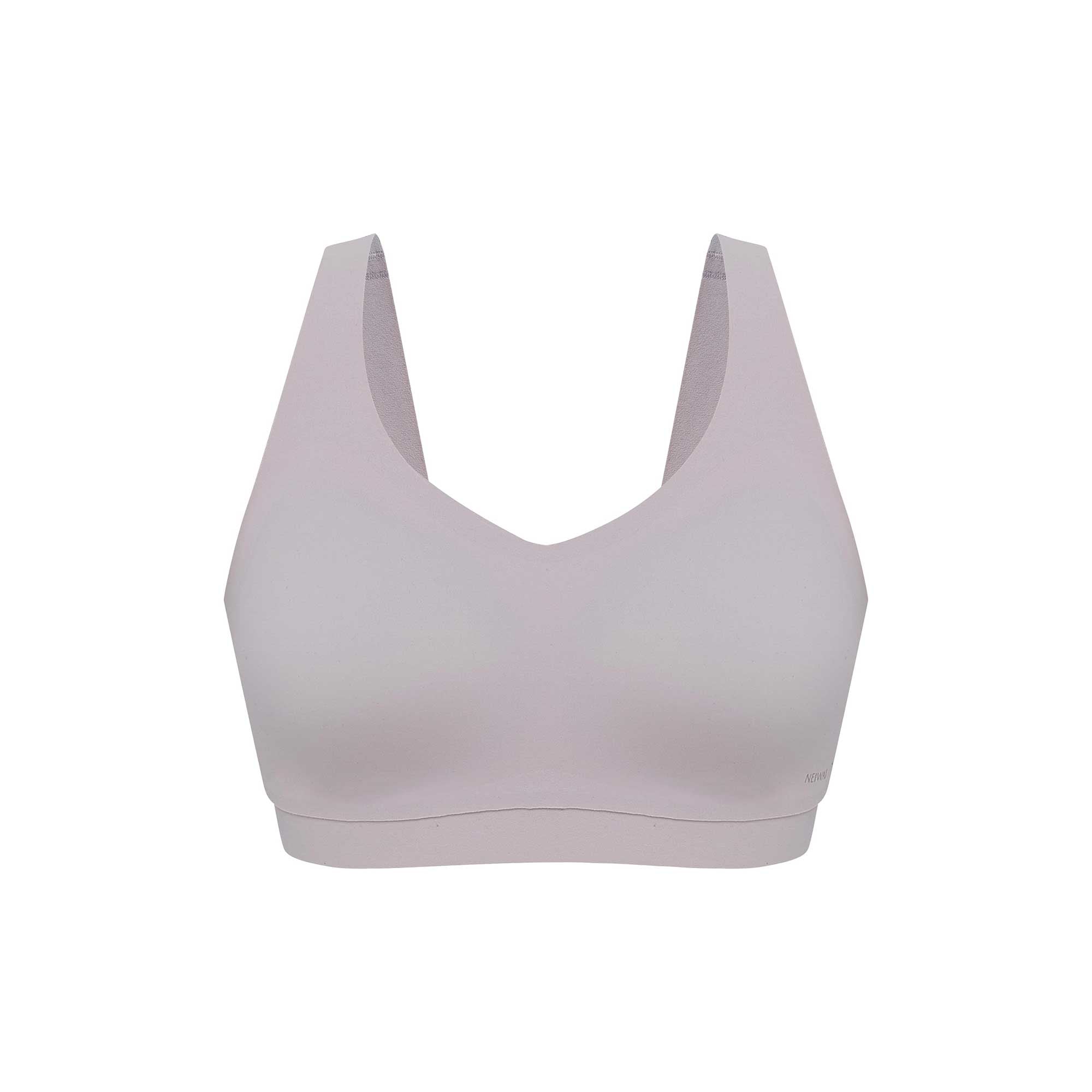 flat lay of a light grey bra