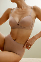 woman in tan bra and brief