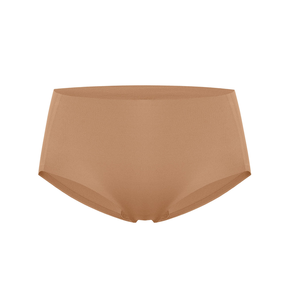 Flat lay image of tan underwear