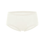 Flat lay of off-white lace briefs