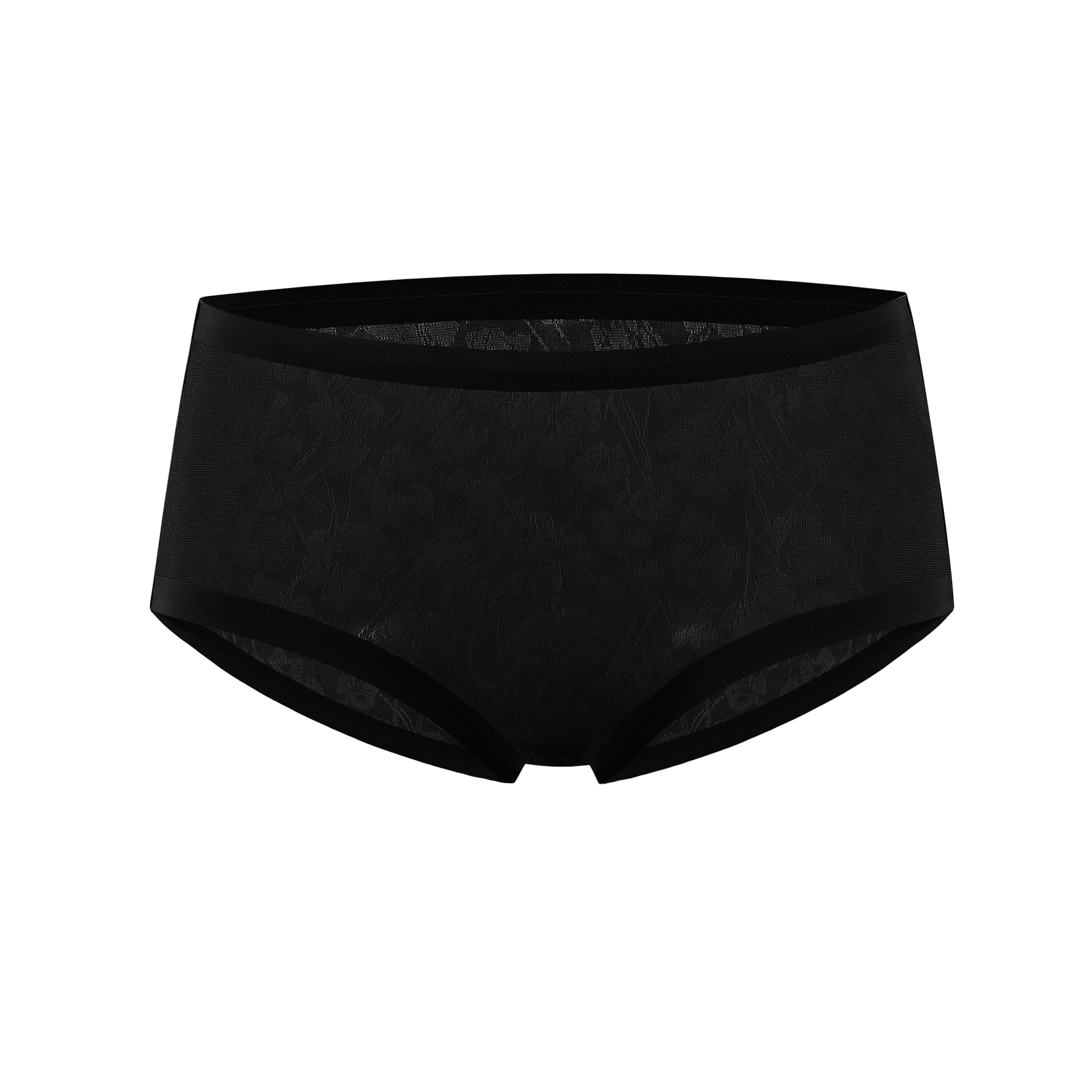 Flat lay of black lace briefs