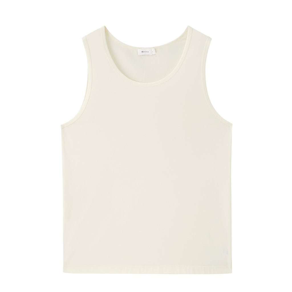 flat lay of white tank top