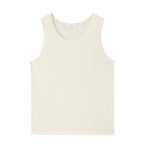 flat lay of white tank top