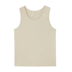 flat lay of white tank top