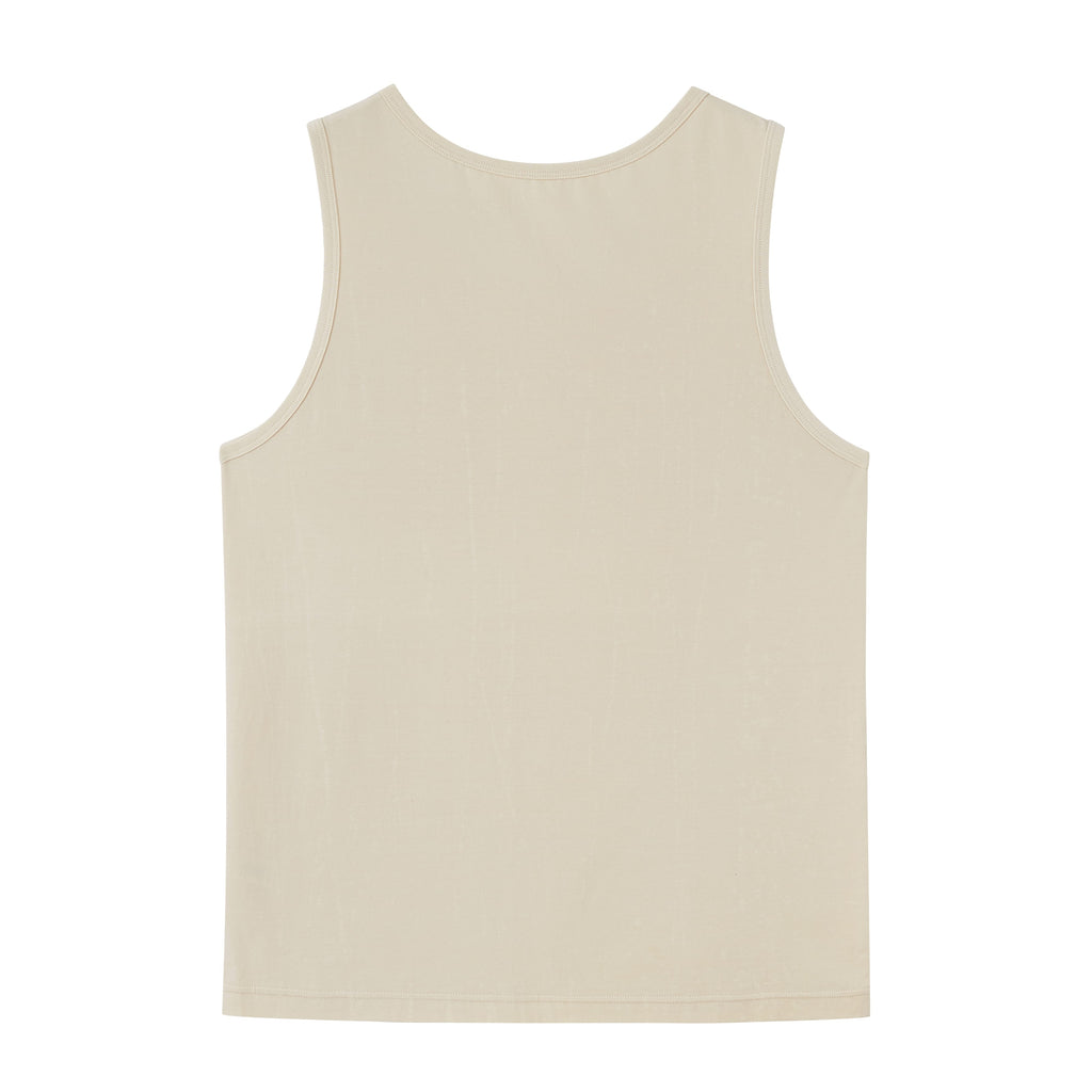 flat lay of white tank top