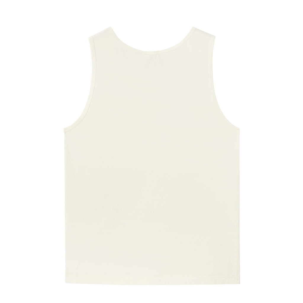 flat lay of white tank top