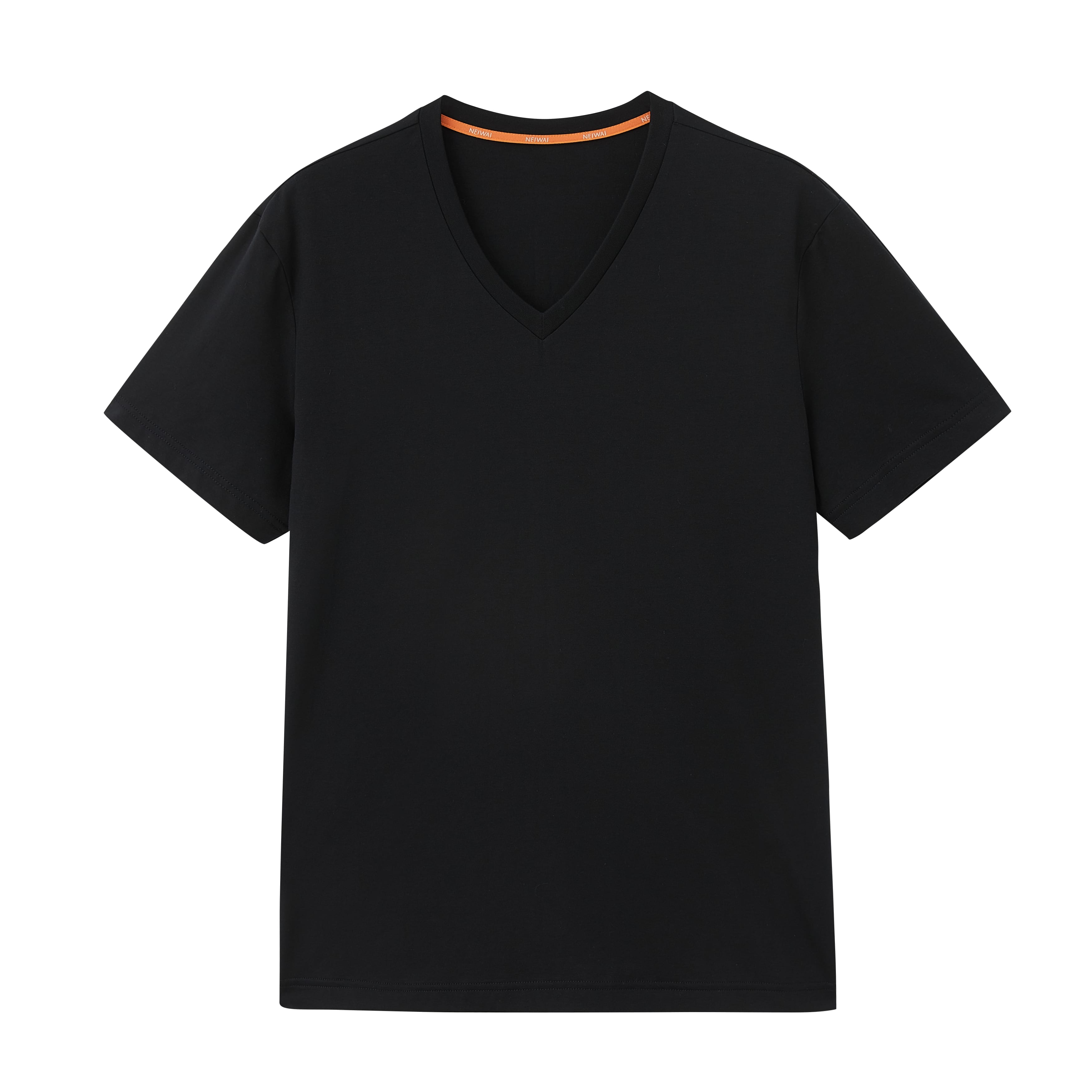 Flat lay of black V-neck T-shirt