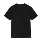 Flat lay of back of black T-shirt. Black color.