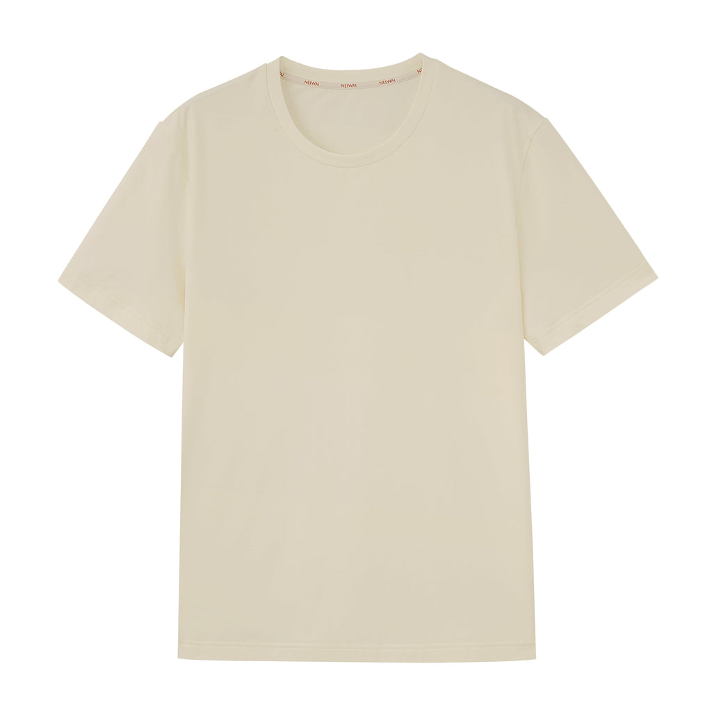 Flat lay of tan T-shirt. Almond color.