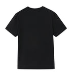 Flat lay of back of black T-shirt. Black color.