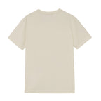 Flat lay of back of tan T-shirt. Almond color.